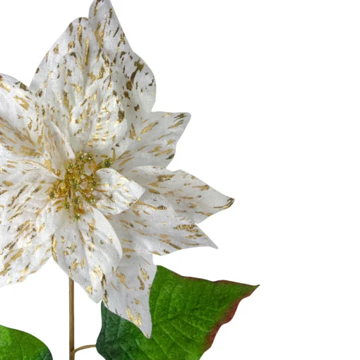 Hot 24" White and Gold Artificial Christmas Poinsettia Flower Poinsettias