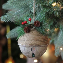 Best 5" Acorn Jingle Bell with Holly Berry and Pine Cones Christmas Ornament Bells