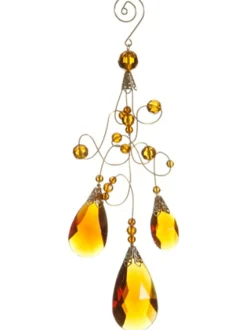 Clearance 9.75" Amber and Gold Faceted Beads Christmas Teardrop Ornament Finials|Pendants