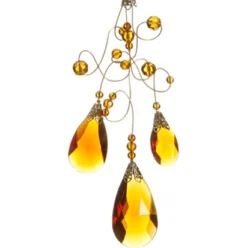 Clearance 9.75" Amber and Gold Faceted Beads Christmas Teardrop Ornament Finials|Pendants