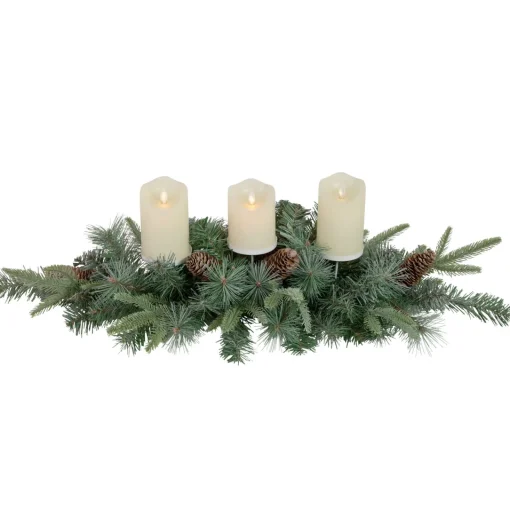 Discount 32" Artificial Mixed Pine and Pine Cones Christmas Candle Holder Centerpiece Candle Holders