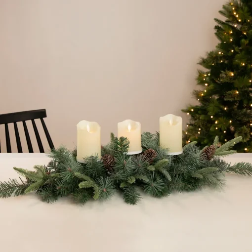 Discount 32" Artificial Mixed Pine and Pine Cones Christmas Candle Holder Centerpiece Candle Holders
