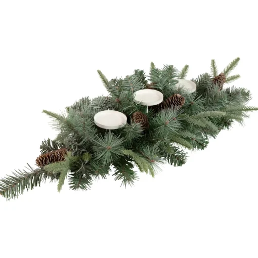 Discount 32" Artificial Mixed Pine and Pine Cones Christmas Candle Holder Centerpiece Candle Holders