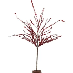 Outlet 50" Artificial Red Berry Christmas Twig Tree with Square Stand, Unlit Twig & Birch