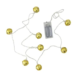 Outlet 8 Battery Operated Gold LED Jingle Bell Christmas Lights - Clear Wire Novelty