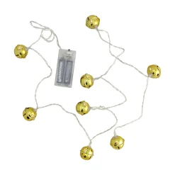Outlet 8 Battery Operated Gold LED Jingle Bell Christmas Lights - Clear Wire Novelty
