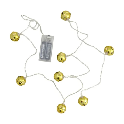 Outlet 8 Battery Operated Gold LED Jingle Bell Christmas Lights - Clear Wire Novelty