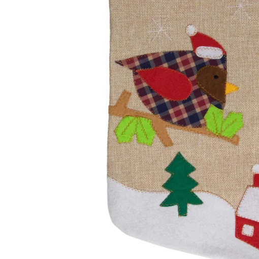 Best 19" Beige and Red Burlap "Let It Snow" Bird Christmas Stocking Stockings
