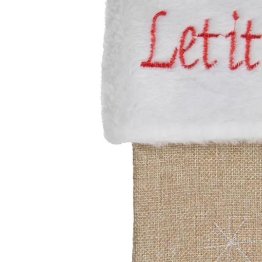 Best 19" Beige and Red Burlap "Let It Snow" Bird Christmas Stocking Stockings