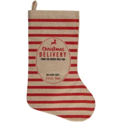 Outlet 19" Beige and Red Striped "Christmas Delivery" Stocking With Loop Stockings