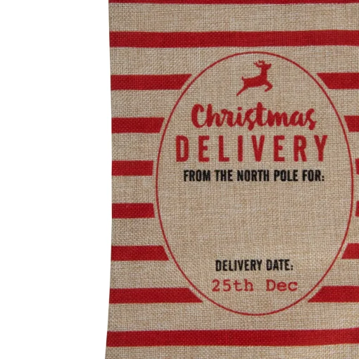 Outlet 19" Beige and Red Striped "Christmas Delivery" Stocking With Loop Stockings