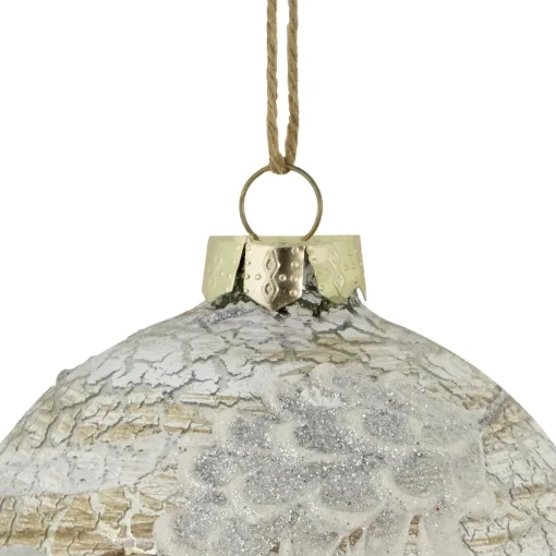 Hot 4" Birch Wood and Glitter Pine Cones Glass Ball Christmas Ornament Glass|Ball Ornaments