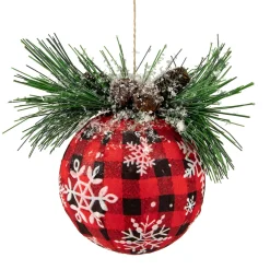 Online 5.5" Black and Red Buffalo Plaid Snowflake Christmas Ball Ornament Glass|Ball Ornaments