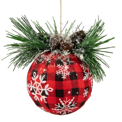 Online 5.5" Black and Red Buffalo Plaid Snowflake Christmas Ball Ornament Glass|Ball Ornaments
