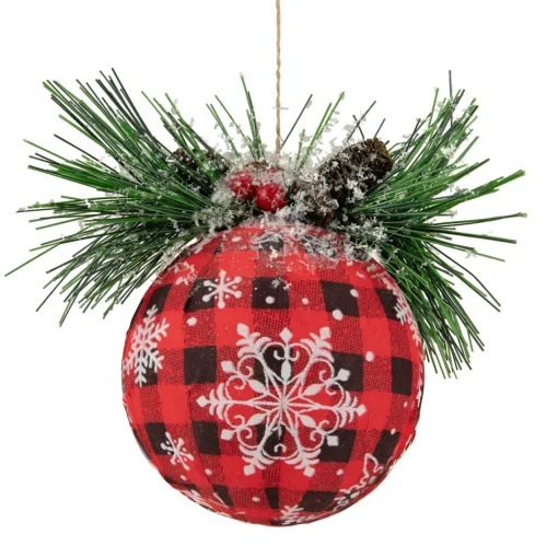 Online 5.5" Black and Red Buffalo Plaid Snowflake Christmas Ball Ornament Glass|Ball Ornaments