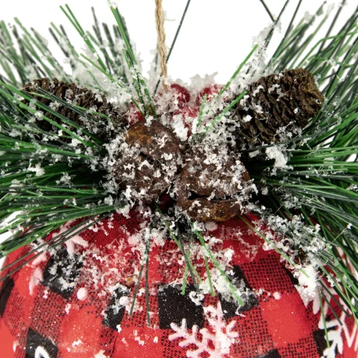 Online 5.5" Black and Red Buffalo Plaid Snowflake Christmas Ball Ornament Glass|Ball Ornaments
