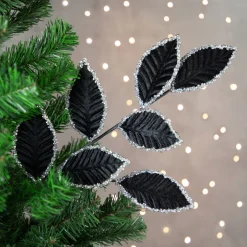 Best 26" Black and Silver Sequin Leaves Christmas Spray Sprays, Picks & Branches