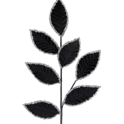 Best 26" Black and Silver Sequin Leaves Christmas Spray Sprays, Picks & Branches