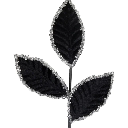 Best 26" Black and Silver Sequin Leaves Christmas Spray Sprays, Picks & Branches