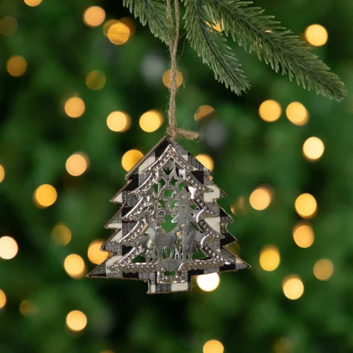 Clearance 4" Black and White Buffalo Plaid Christmas Tree with Reindeer Ornament Garden & Floral