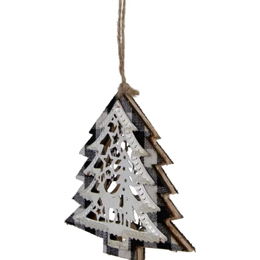 Clearance 4" Black and White Buffalo Plaid Christmas Tree with Reindeer Ornament Garden & Floral