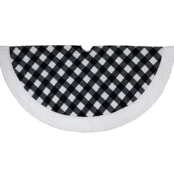 Online 48" Black and White Buffalo Plaid Christmas Tree Skirt with High Pile Fleece Trim Cloth|Metal
