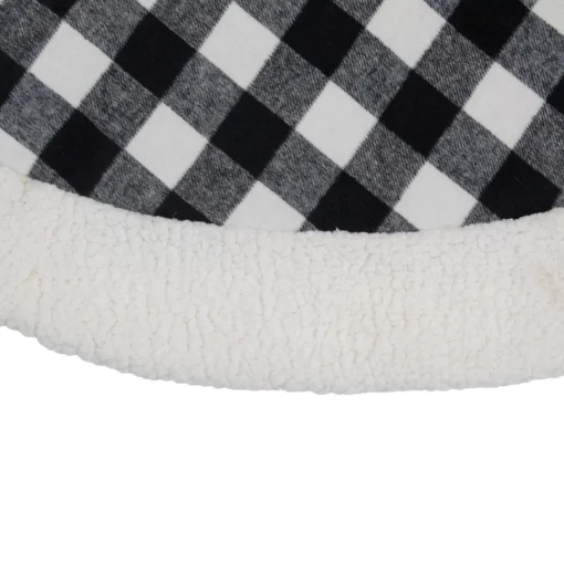 Online 48" Black and White Buffalo Plaid Christmas Tree Skirt with High Pile Fleece Trim Cloth|Metal