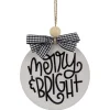 New 4" Black and White Merry & Bright Christmas Disc Wooden Ornament with Plaid Bow Disk Ornaments