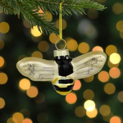 Outlet 3.25" Black and Yellow Bee Glass Christmas Ornament Animals