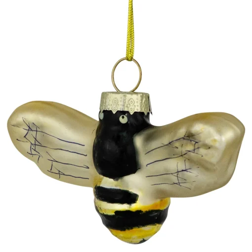 Outlet 3.25" Black and Yellow Bee Glass Christmas Ornament Animals