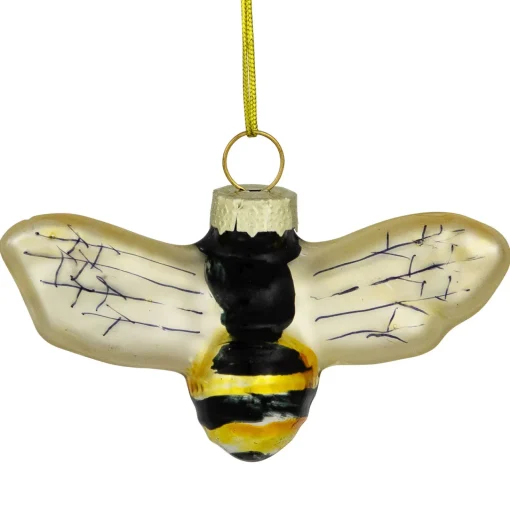 Outlet 3.25" Black and Yellow Bee Glass Christmas Ornament Animals