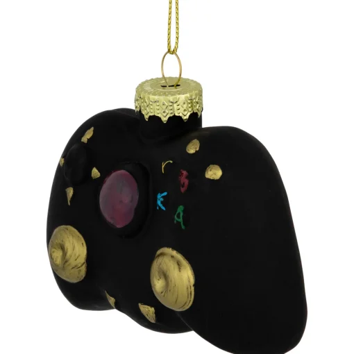 4" Black Game Controller Glass Christmas Hanging Ornament Sports
