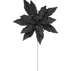 Sale 26" Black Glittered Poinsettia Christmas Stem Spray Sprays, Picks & Branches