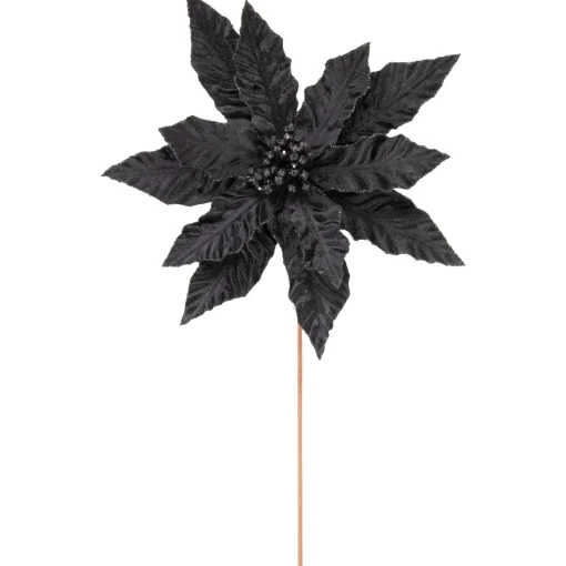 Sale 26" Black Glittered Poinsettia Christmas Stem Spray Sprays, Picks & Branches