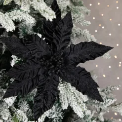 Sale 26" Black Glittered Poinsettia Christmas Stem Spray Sprays, Picks & Branches