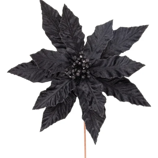 Sale 26" Black Glittered Poinsettia Christmas Stem Spray Sprays, Picks & Branches
