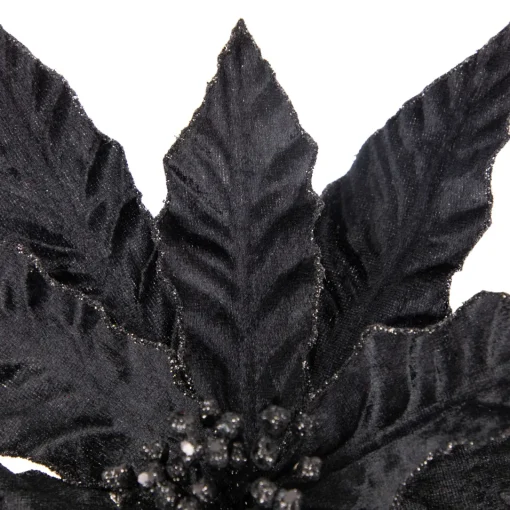 Sale 26" Black Glittered Poinsettia Christmas Stem Spray Sprays, Picks & Branches