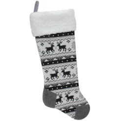 Outlet 21" Black, Gray and White Rustic Lodge Knit Christmas Stocking with High Pile Fleece Cuff Stockings