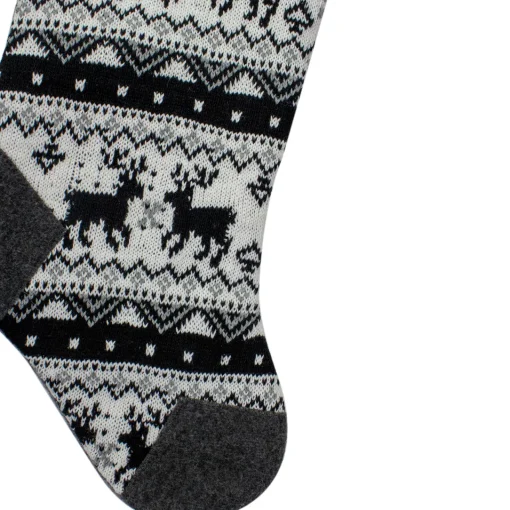 Outlet 21" Black, Gray and White Rustic Lodge Knit Christmas Stocking with High Pile Fleece Cuff Stockings