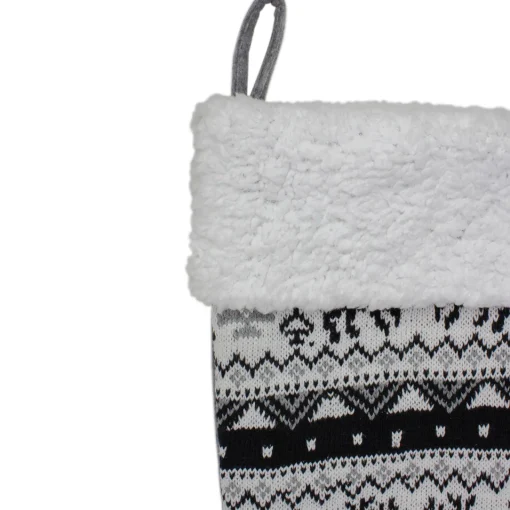 Outlet 21" Black, Gray and White Rustic Lodge Knit Christmas Stocking with High Pile Fleece Cuff Stockings