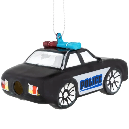 Best 5" Black Police Car Glass Christmas Ornament Occupations