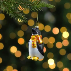 Online 3.75" Black, White, and Yellow Glass Penguin Christmas Ornament Animals