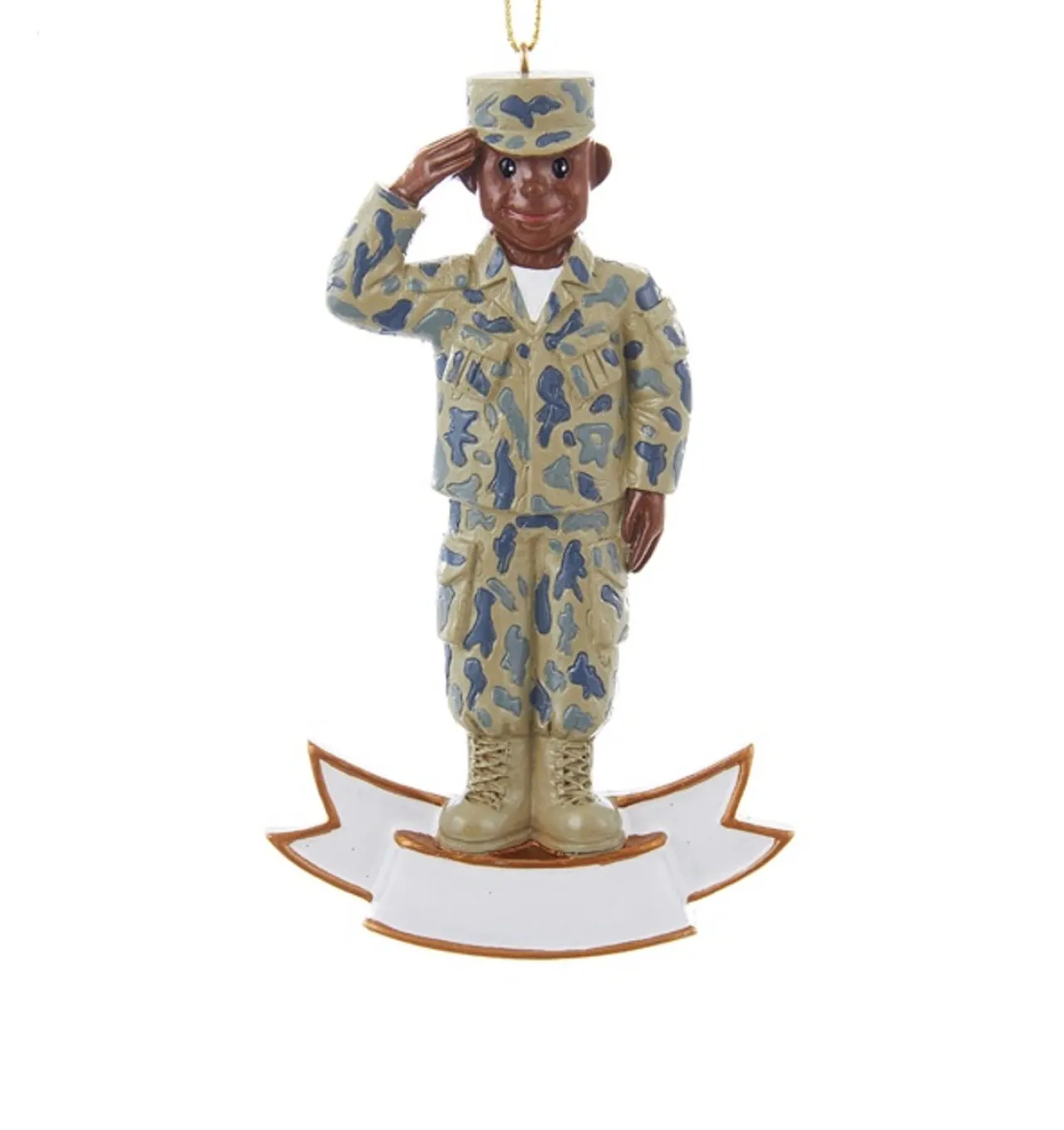 Discount 4.25" Blue and Brown Army Uniformed Soldier Saluting Christmas Ornament Occupations