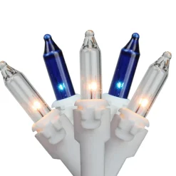 Hot 50 Blue and Clear Mini Window Curtain Icicle Christmas Lights - 2.6 ft White Wire Icicles