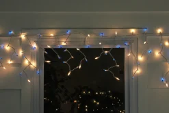 Hot 50 Blue and Clear Mini Window Curtain Icicle Christmas Lights - 2.6 ft White Wire Icicles