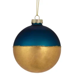 Outlet 3.5" Blue and Gold Glass Ball Christmas Ornament Glass|Ball Ornaments