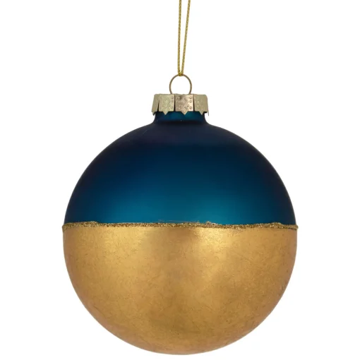 Outlet 3.5" Blue and Gold Glass Ball Christmas Ornament Glass|Ball Ornaments