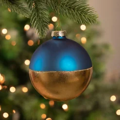 Outlet 3.5" Blue and Gold Glass Ball Christmas Ornament Glass|Ball Ornaments