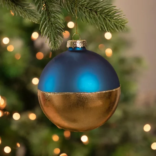 Outlet 3.5" Blue and Gold Glass Ball Christmas Ornament Glass|Ball Ornaments