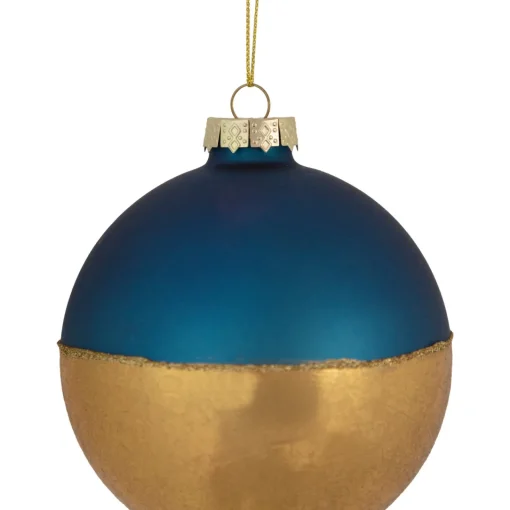 Outlet 3.5" Blue and Gold Glass Ball Christmas Ornament Glass|Ball Ornaments